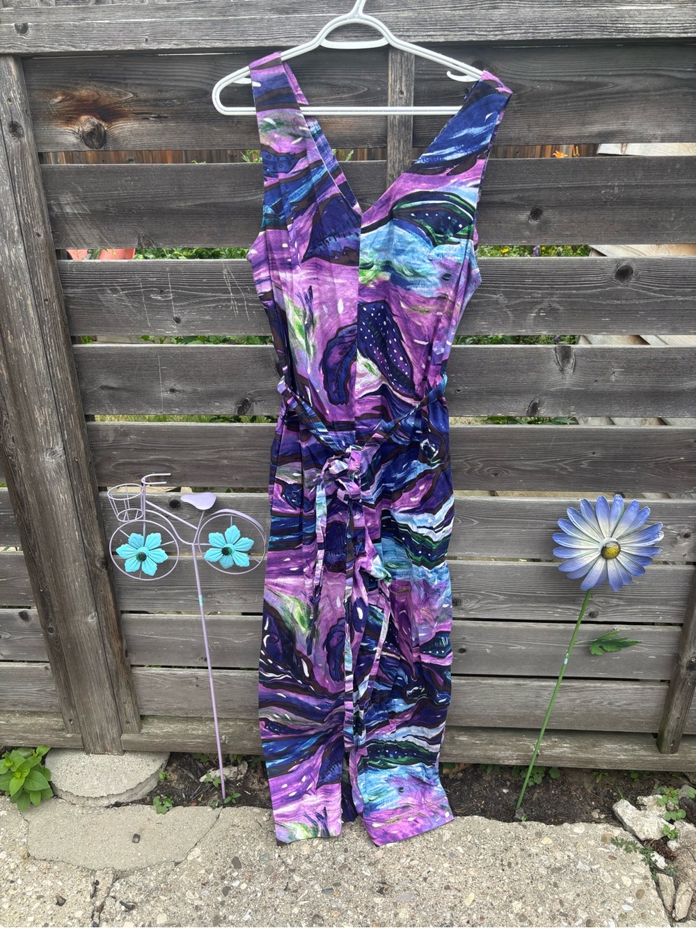 Handmade Purple & Blue Abstract Print Sleeveless Jumpsuit
